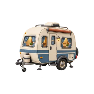 Wohnwagen als 3D-Reiseobjekt im Stil von Packliste