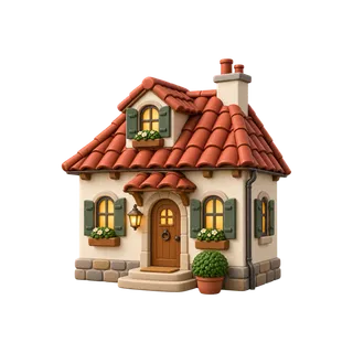 Ferienhaus als 3D-Reiseobjekt im Stil von Packliste