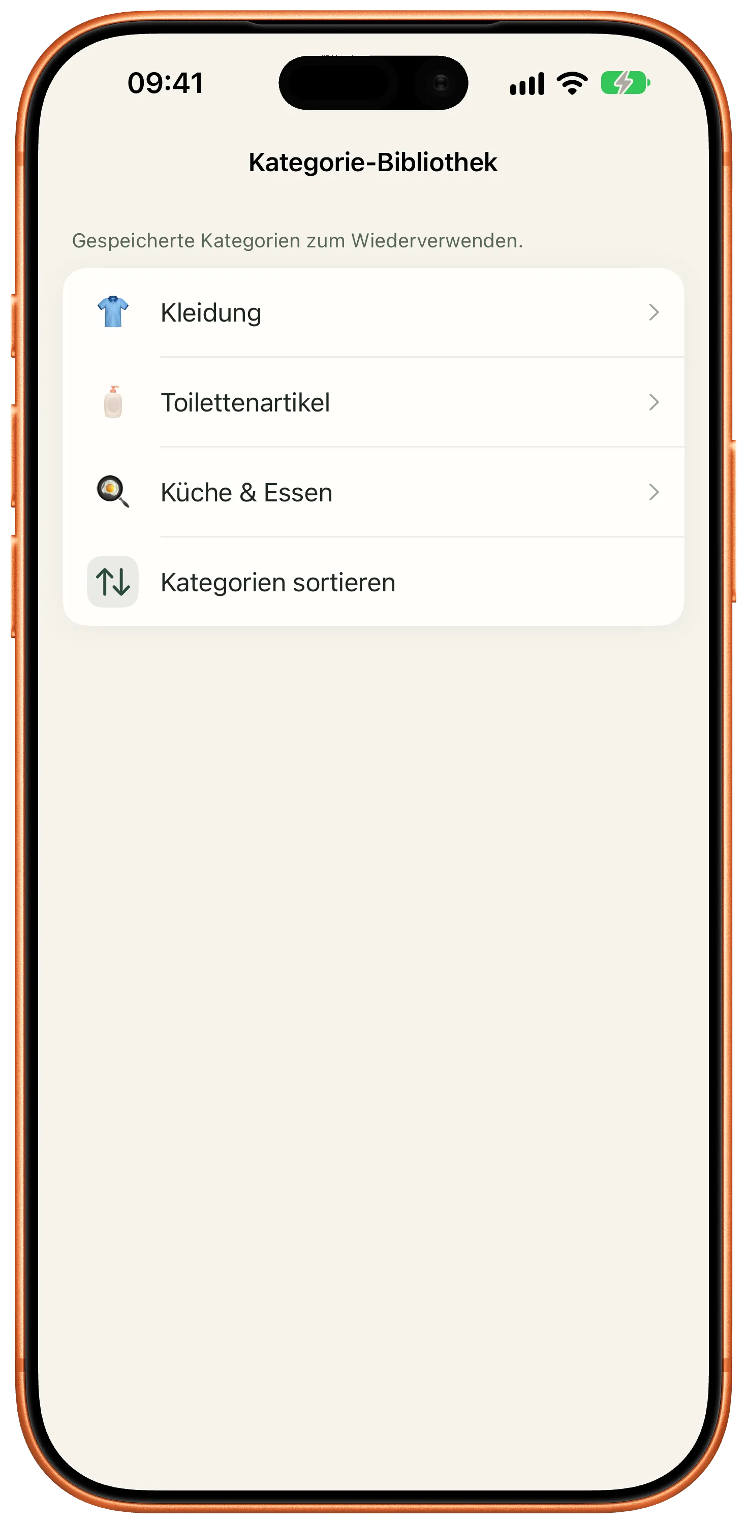 Gespeicherte Kategorien in der Bibliothek