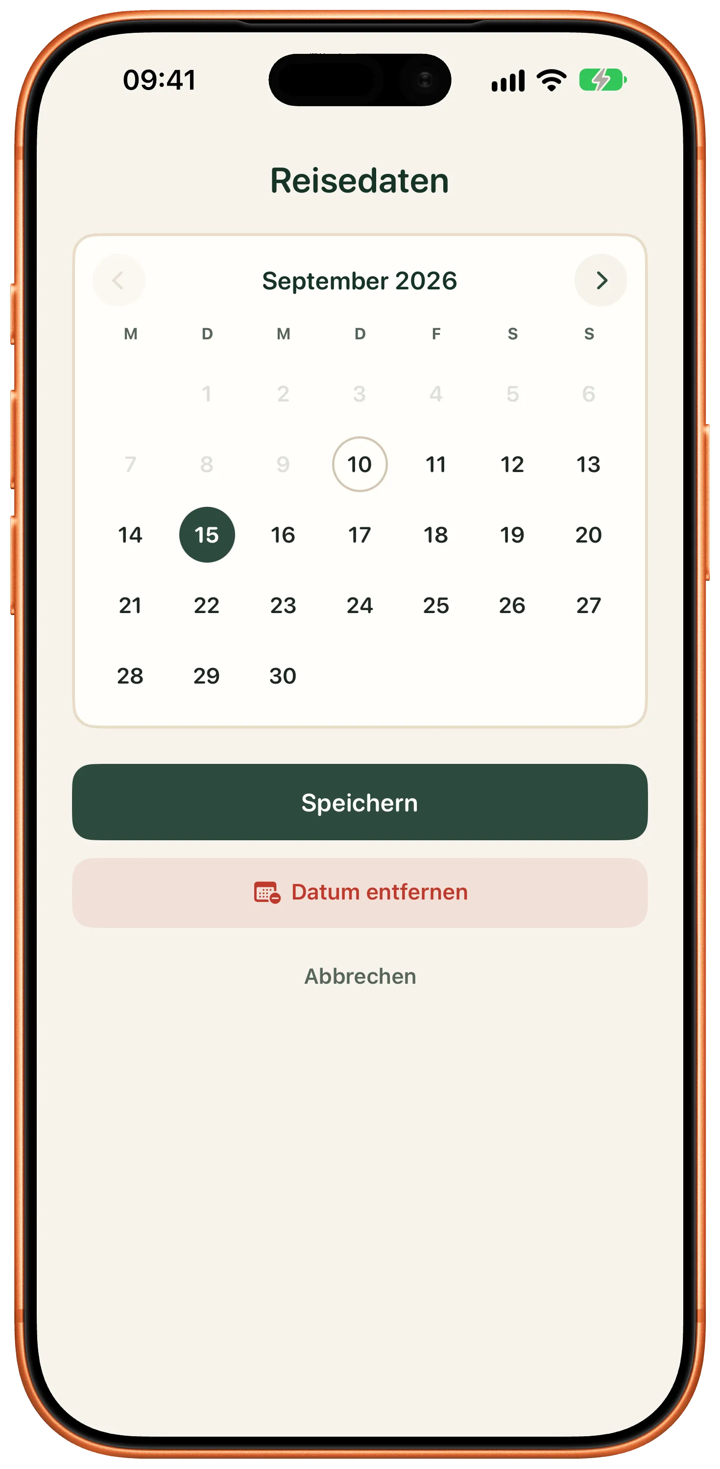 Abreisedatum für eine Reise festlegen
