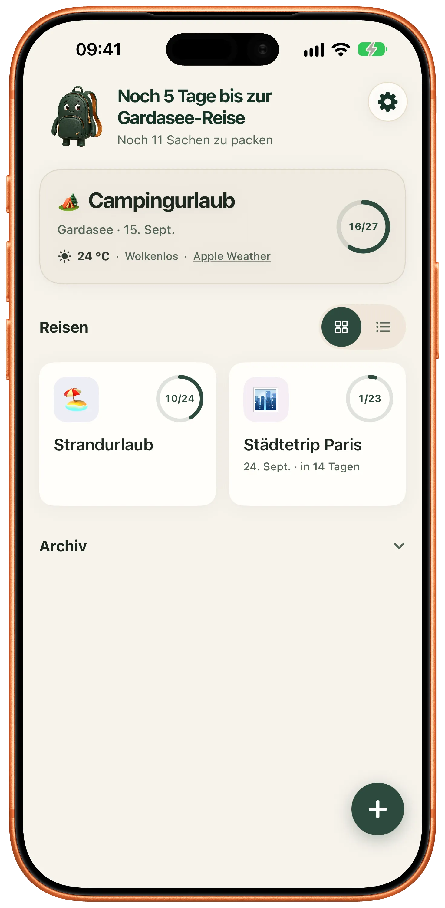 Mehrere Reisen in Packliste 4.0