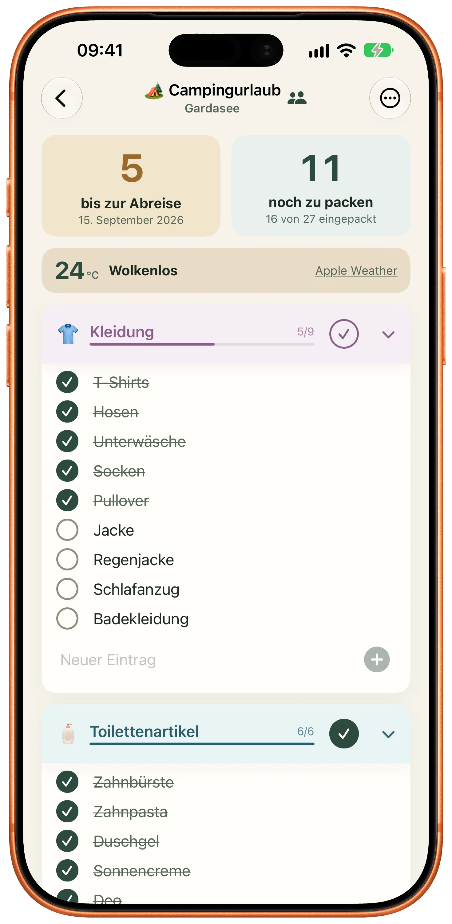 Geteilte Camping-Packliste in Packliste 4.0