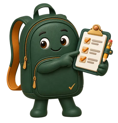 Packli zeigt auf eine abgehakte Packliste
